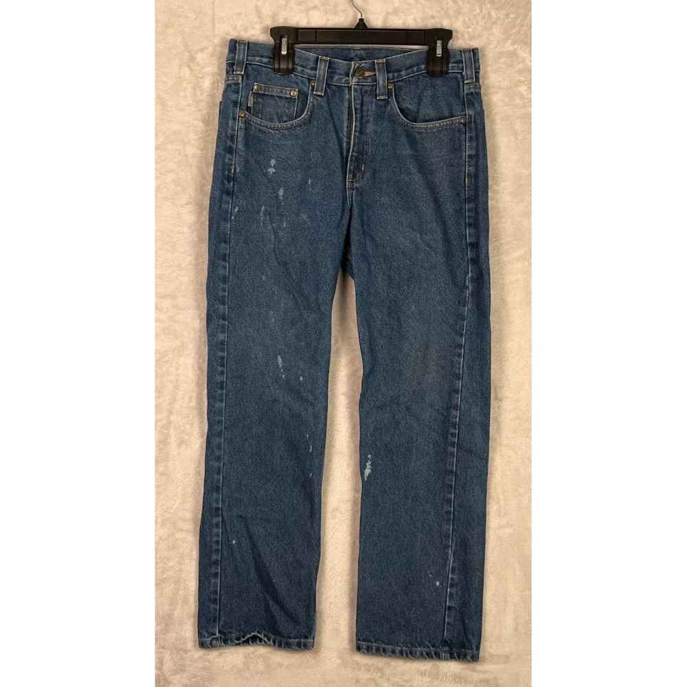 Carhartt Mens Straight Leg Jeans 34x30 (33x29) Denim Dungaree Stains B480-DVB‎